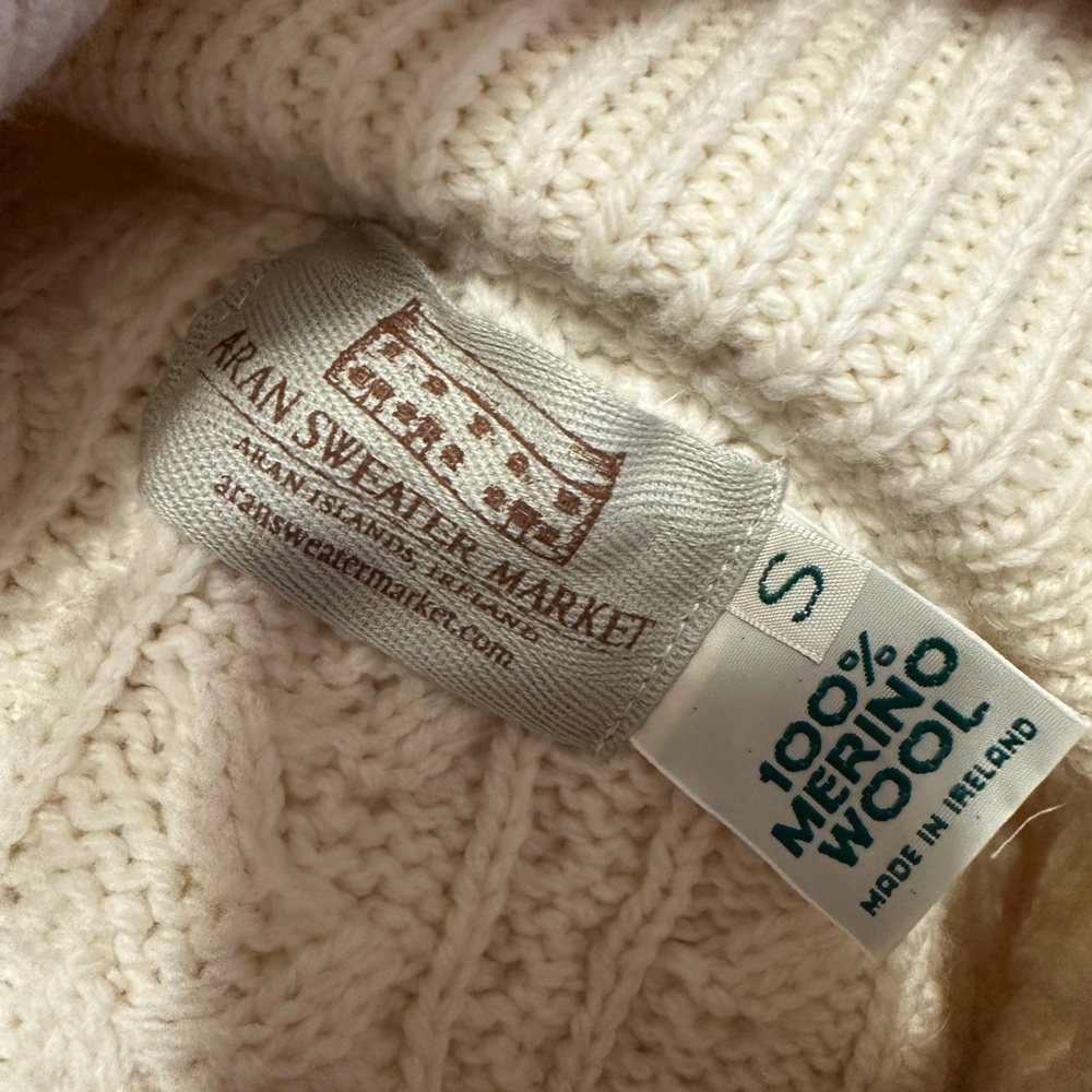 Merino hooded Aran sweater coat / tunic / sweater  - small - Picture 7 of 10
